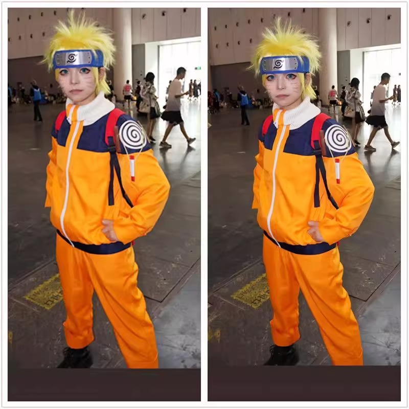 Anime Cosplay Naruto - Uzumaki Cosplay Kostüm Turuncu Elbise Kafa